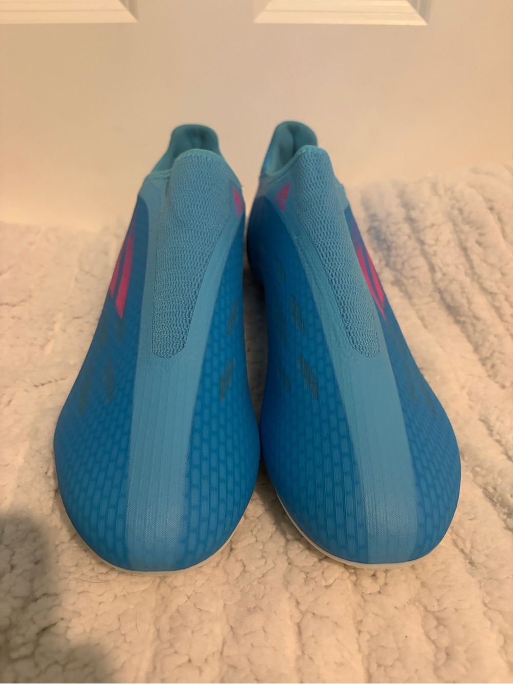 adidas Bright Blue Slip-On Soccer/Cleat Trainers with Pink Accents